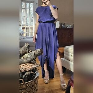 Size 0 Cut 25 by Yigal Azrouel Blue Purple Silk High Low Dress Hankerchief Hem